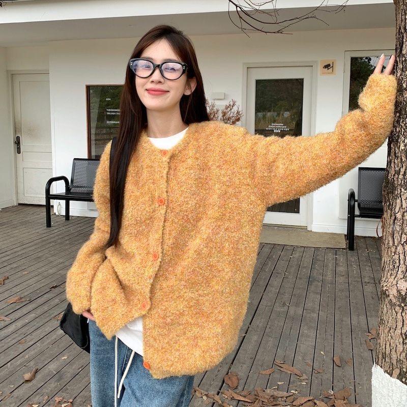 柔らかいモチモチミルクfufu黄色セーターコート女性秋冬新ゆるい怠惰で甘い減齢ニットカーディガン上着 4,522円