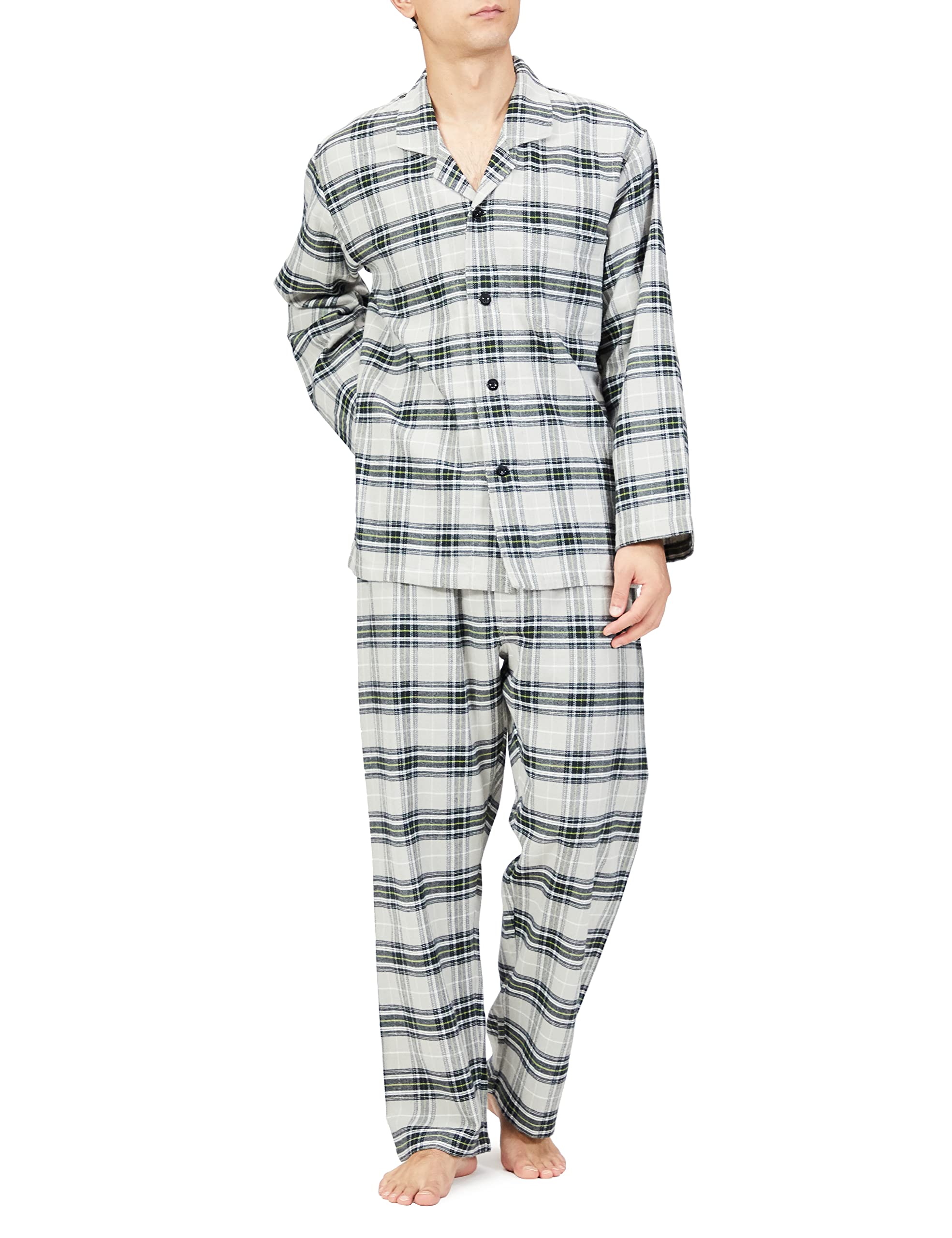 [グンゼ] パジャマ 脇縫い目無し 長袖長パンツ(パンツ前あき) 綿100％先染ネル起毛 メンズ ｸﾞﾚ_SF4042 M