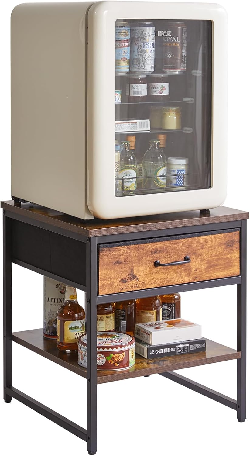 幅50奥行50高さ56cm 調節可能な収納棚と引き出し付き サイドテーブル ブラウン