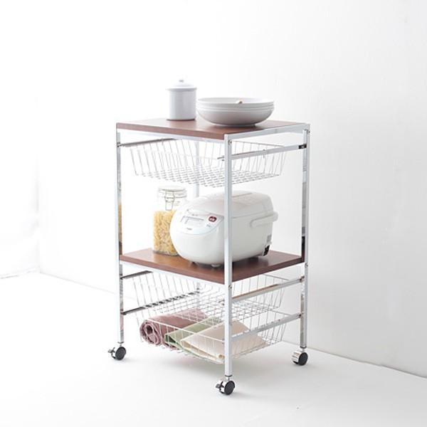 キッチンワゴン キャスター付き ラック 収納棚 シンプル かご付き
