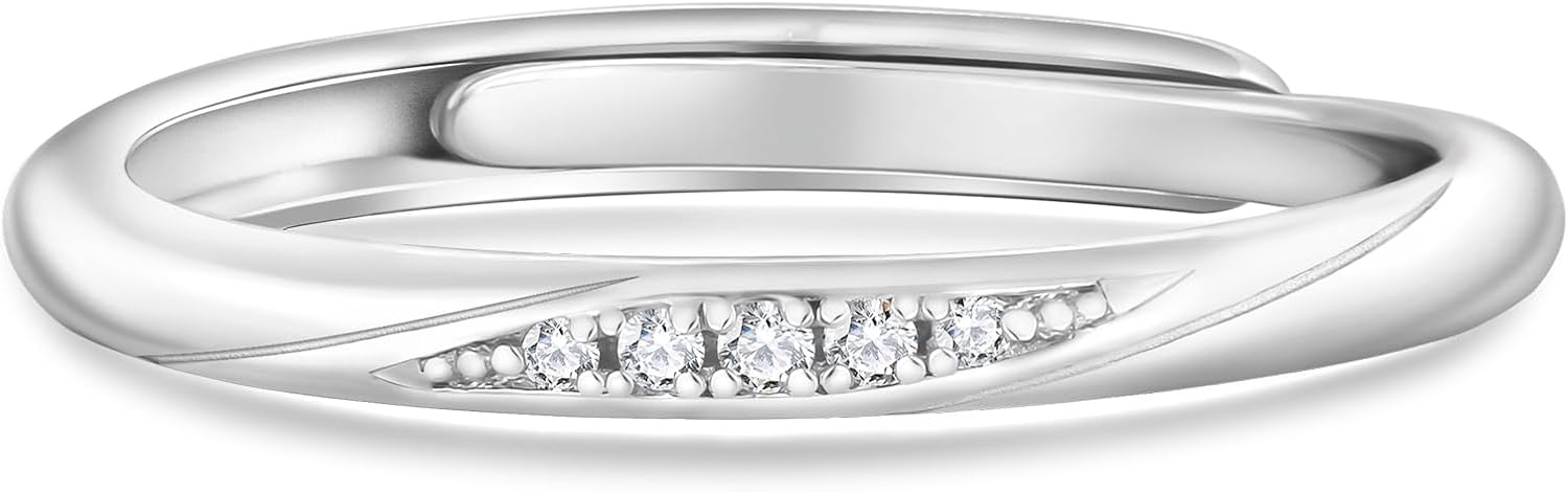 結婚指輪 ペアリング モアサナイト付き 調整可能 フリーサイズ S925銀製 ホワイトゴールド仕上げ 男女兼用 ギフトボックス付き