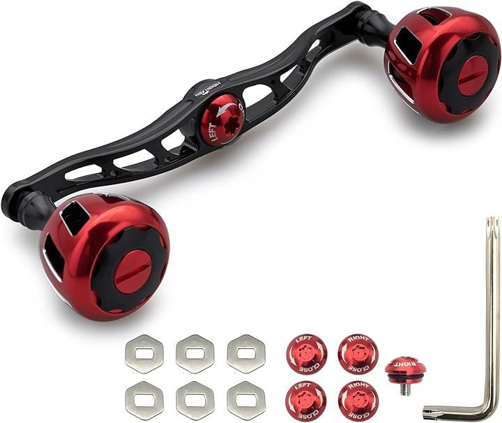 130mm リール ハンドル 32mmノブ搭載 シマノ ダイワ アブガルシア 通用 ベイトリール Wheel Series 120mm( 120mm - ブラック(ハンドル)＆レッド)
