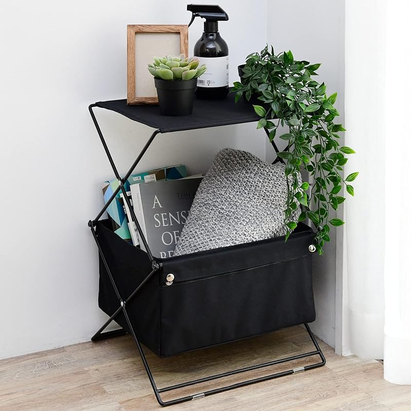 【即納】[山善] ラック 収納ボックス 折りたたみ 2段 幅39.5×奥行34.5×高さ59cm ファブリック生地 かんたん組立 おしゃれ 棚 ブラック KFBR-2(BK) 一人暮らし