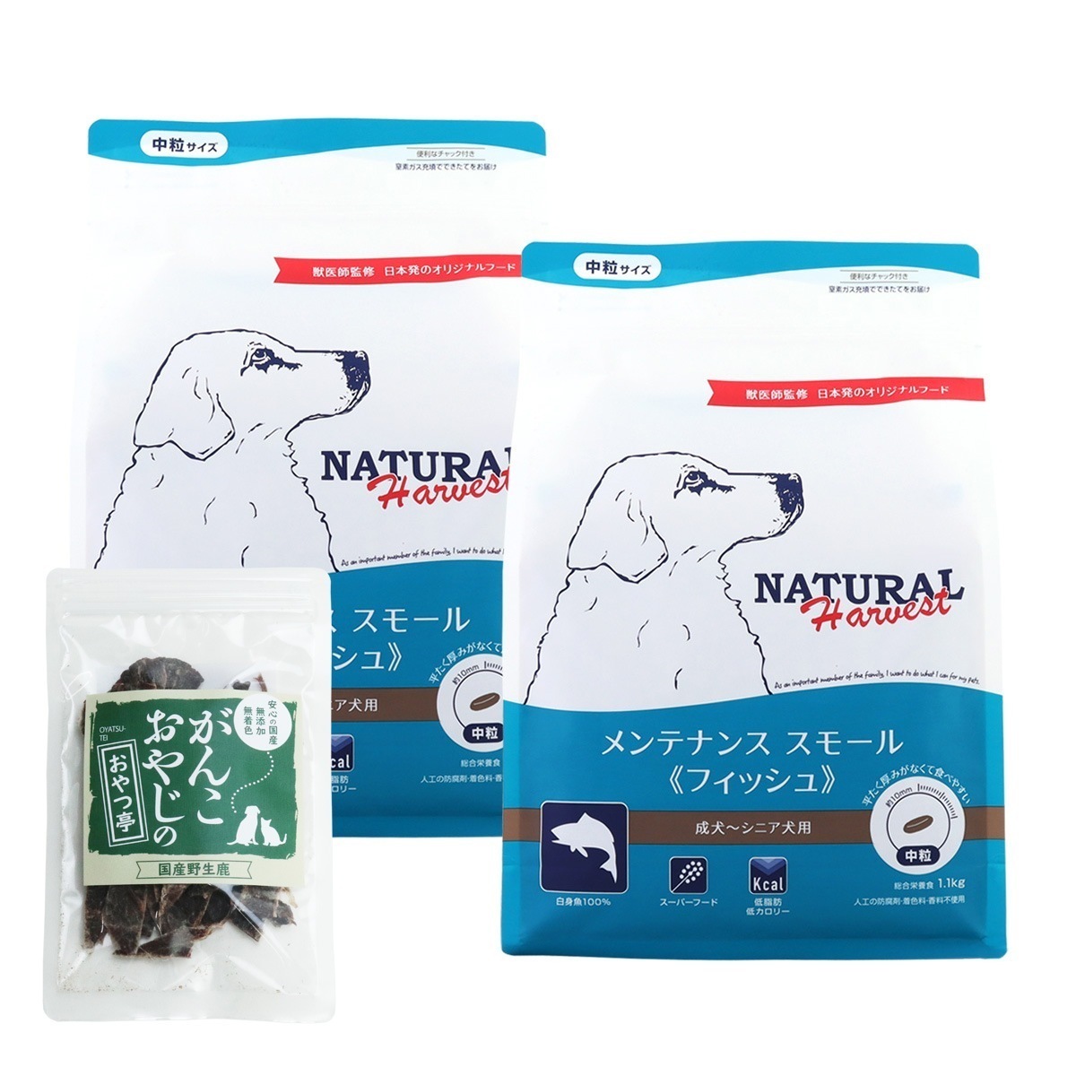 メンテナンススモール フィッシュ 1.1kg×2袋【国産鹿肉ジャーキー(お試しサイズ)付き】