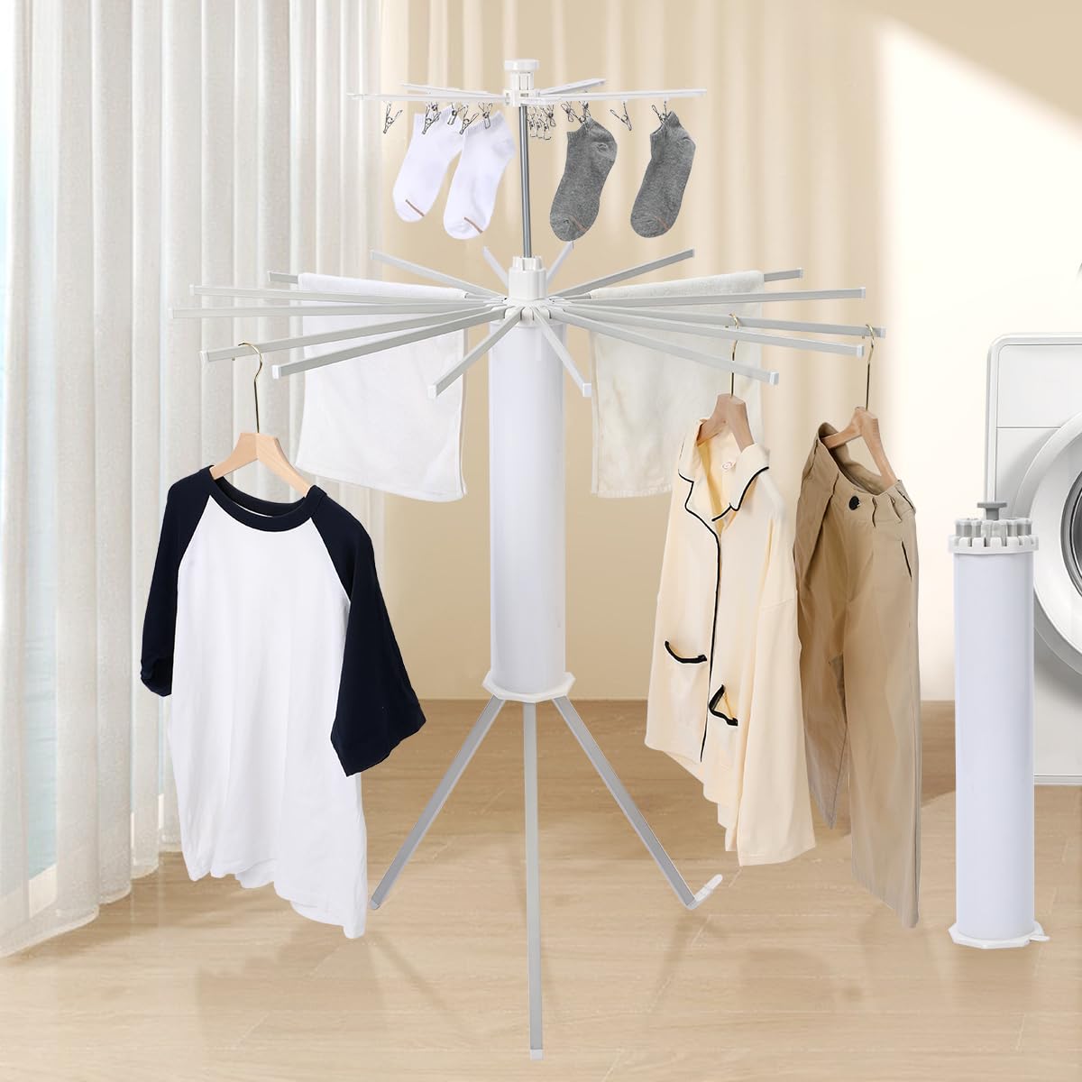 物干しスタンド 洗濯物干し 室内 屋外 二層立体干しで 折りたたみ 物干し竿 全体負荷重20kg 16つパイプ15個のクリップ 70x18CMのコンパクトなサイズに収納