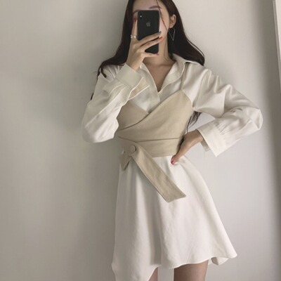 ワンピース デート シャツ シャツワンピース ショート ショート丈 袖あり 春 夏 秋 10代 個性的 アプリコット ブラック S M L セットアップ こなれ感 エレガント クール モード系