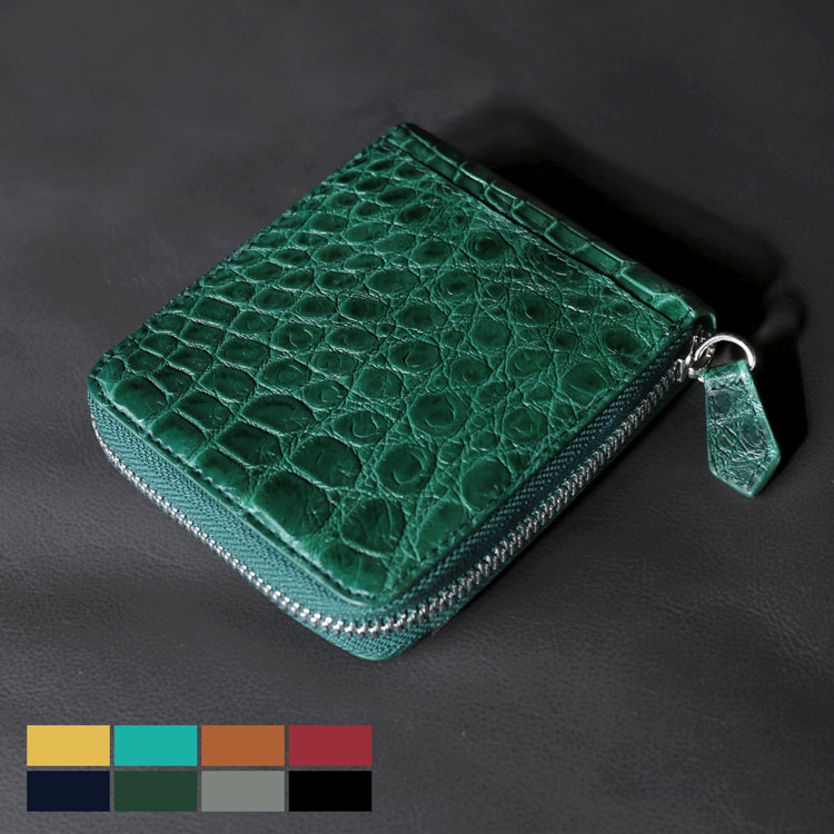 クロコダイル ラウンドファスナー 二つ折り財布 メンズ マット コンパクト 財布 革 コンパクト 高級 鰐革 本革 レザー プレゼント 春財布A (06001680-mens-1r)