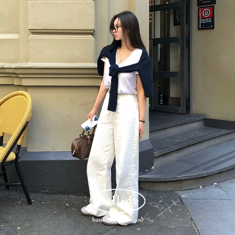 [BELLIDE MADE] オールデイベーシックコットンワイドパンツ pt1389