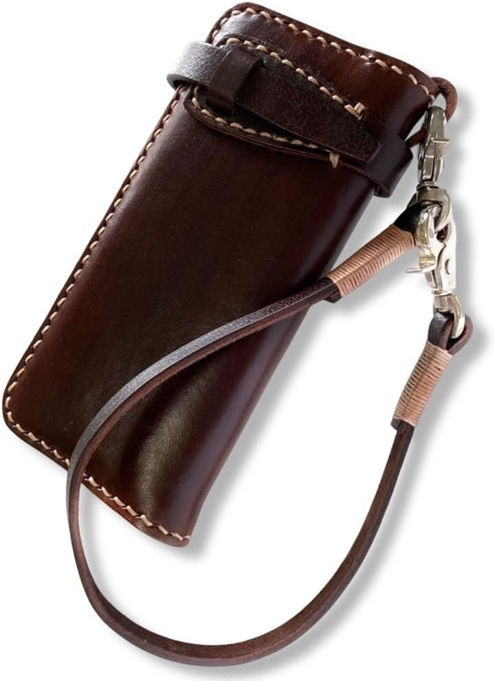 バイカーズウォレット 長財布 ウォレットチェーン セット ライダースウォレット レザーウォレット 二つ折り メンズ 本革 ヴィンテージ 革財布( ダークブラウン)