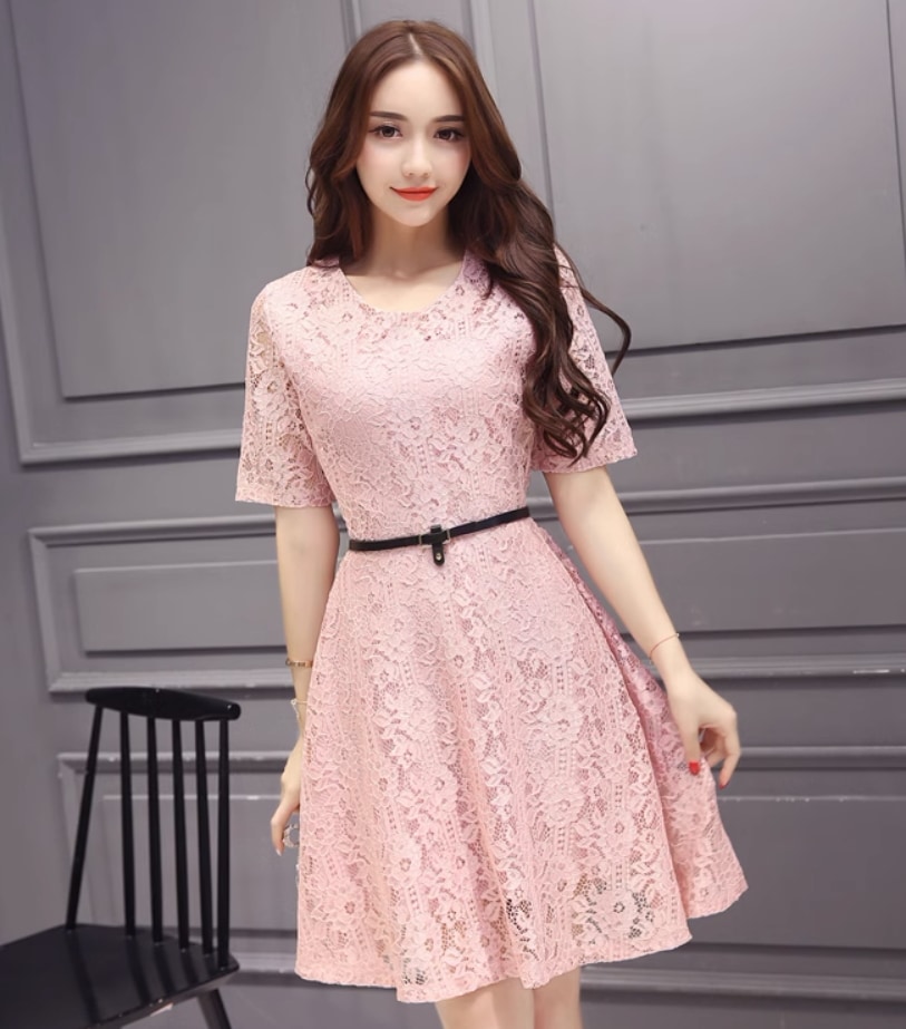 ワンピース デート モテアイテムフレアワンピース 半袖 ウエストデザイン レース コットン 大人可愛い きれいめ 上品 おしゃれ かっこいい 大人可愛い ラブリー キュート ガーリー クール モード系