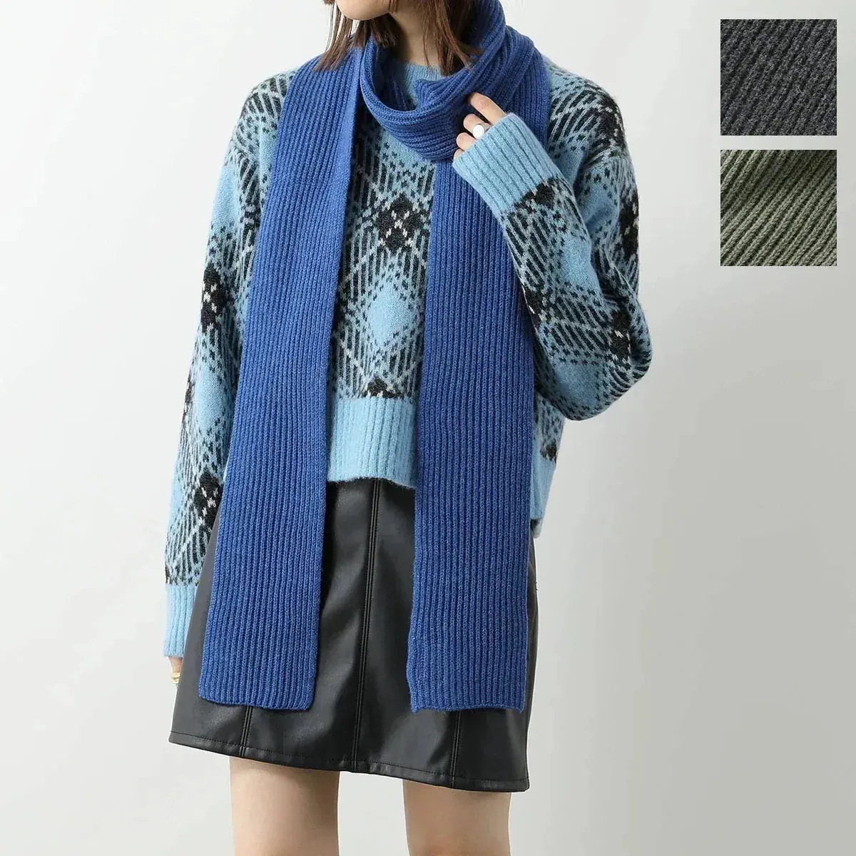 GANNI ガニー マフラー Light Structured Rib Knit Thin Scarf A5120 A5357 A5358 5880 レディース