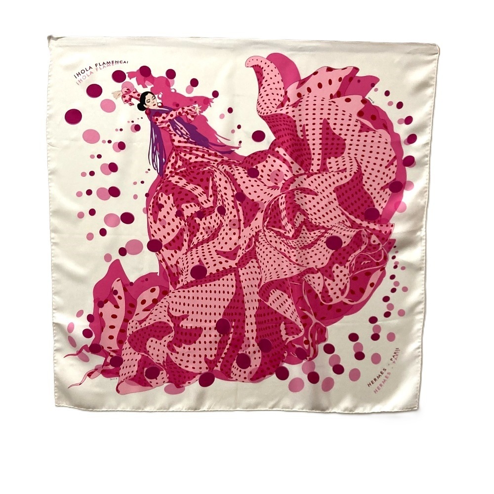 スカーフ iHOLA FLAMENCA オラ フラメンカ カレ90 シルク ピンク