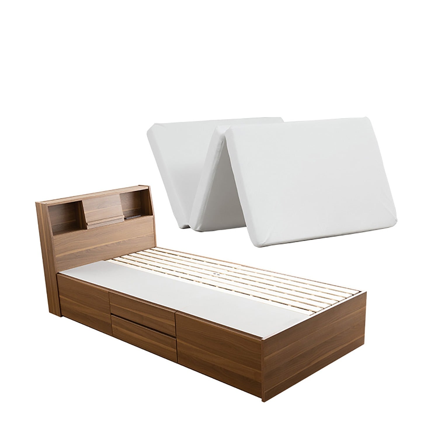 ベッド シングルベッド ウレタンマットレス付き 収納付き ベッドフレーム シングル ベット コンセント付き USBポート付き 引き出し付き タブレット棚 27,222円