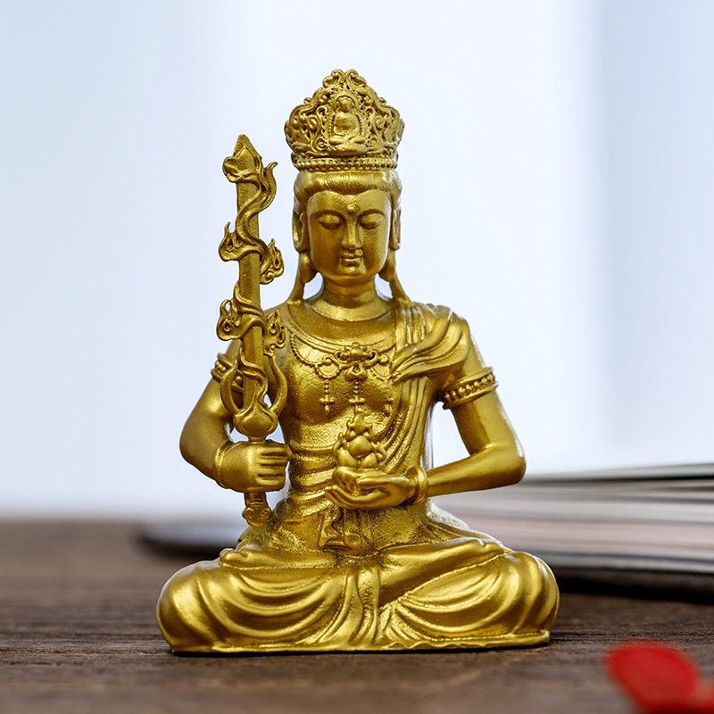 手作 虚空蔵菩薩像 金色の富と智慧の象徴書斎やリビングで幸運を引き寄せる