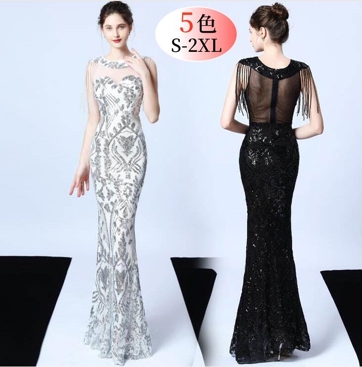 クルーネック チュール切替 ロングドレス マーメイド 演奏会 ドレス 結婚式 二次会 大きいサイズ フォーマル パーティードレス イブニングドレス ピアノ発表会 音楽会 ステージドレス カラードレス