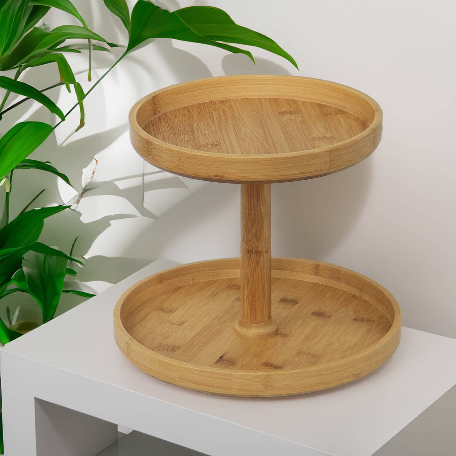 調味料収納トレー 丸型 2段 360回転 木製 調味料入れ 収納 調味料台 回転カスター 調味料置き 調味料収納 調味料ラック スパイスラック おすすめ 便利 省スペース 化粧品収納 卓上回転トレー 5,338円