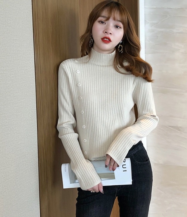 デート モテアイテム ニットソー セーター 長袖 タートルネック スリット リブニット 可愛い きれいめ 上品 おしゃれ かっこいい 可愛い ラブリー キュート ガーリー クール モード系