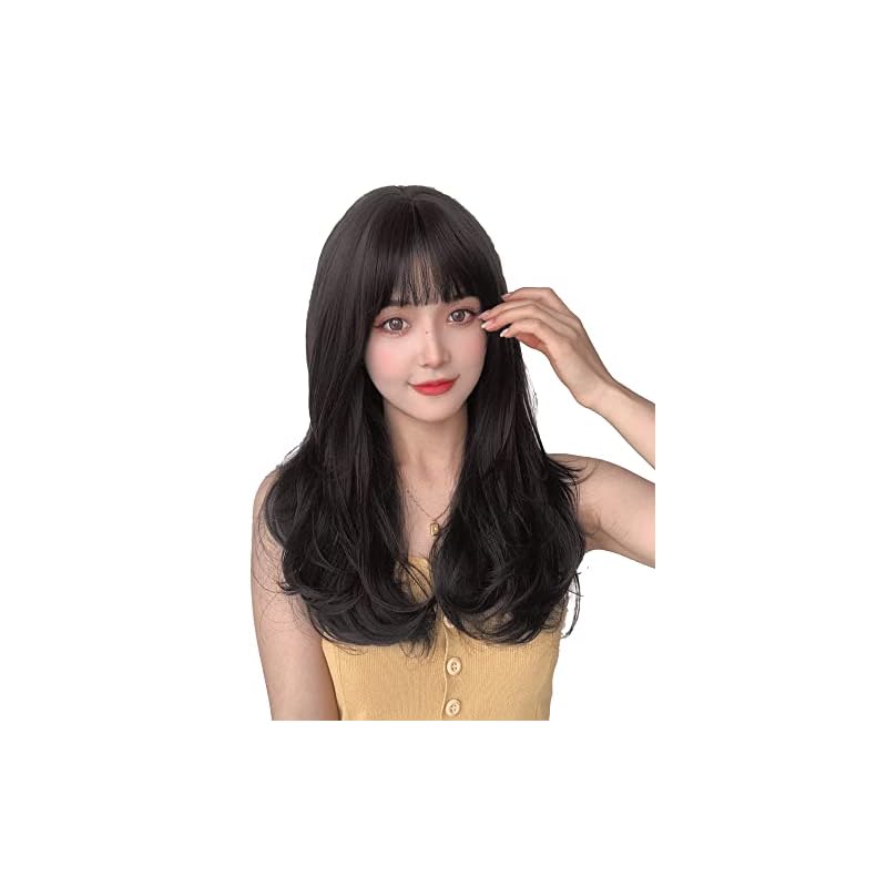 ウィッグ ロング ストレート 原宿 ロリータ かつら フルウィッグ セミロング カール 自然 ロング ゆるふわ 女装 小顔効果 人気 耐熱 wig 原宿 ネット/櫛付き (ブラックブラウン)