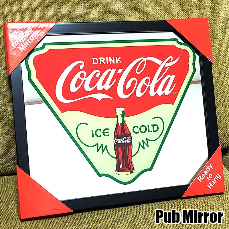 鏡 コカコーラ パブミラー ロゴ おしゃれ アンティーク インテリア アメリカン 雑貨 正規ライセンス品 Coca Cola ICE COLD 壁掛け ビンテージ レッド イエロー 可愛い カフェ