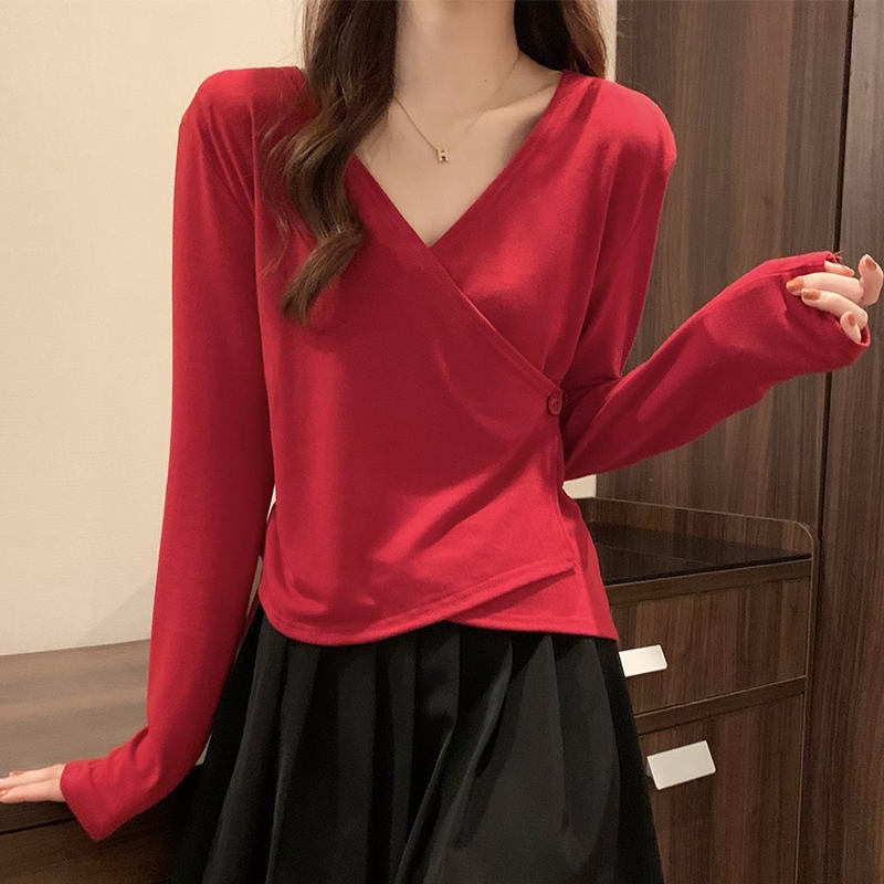 トップス カットソー 袖あり 長袖 Vネック 薄手 かわいい 大人可愛い きれいめ シンプル おしゃれ お洒落 大人女子 こなれ感 ラブリー キュート ガーリー 無地 春 秋 10代 20代 30代