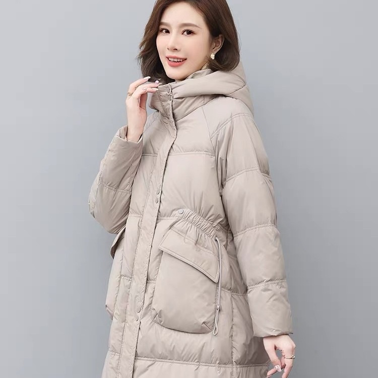 ホワイトダックダウンジャケット 2025 レディース ミディアムロング シンプル カジュアル ファッション 冬 厚手 アウトドア インスタイル