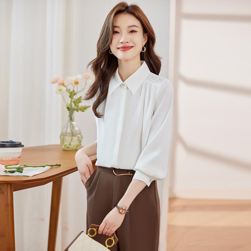 ブラウス レディース ハイエンド ファッション 白 シャツ 春秋 スタイル カジュアル トップス シンプル オフィス おしゃれ