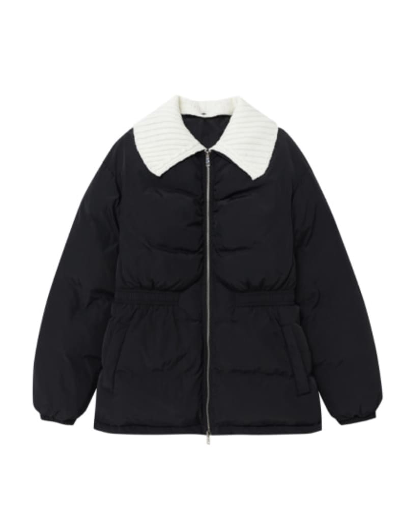 【ETMON】 KNIT-COLLAR DUCK DOWN PADDING : BLACK