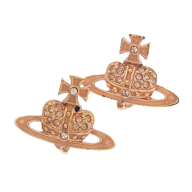 ピアス アクセサリー ハートオーブ ラインストーン付き ピンクゴールド ピンク 中古