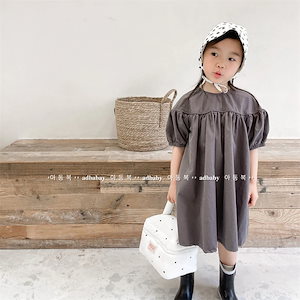 韓国子供服 夏の新作女の子半袖ワンピース ロングスカート