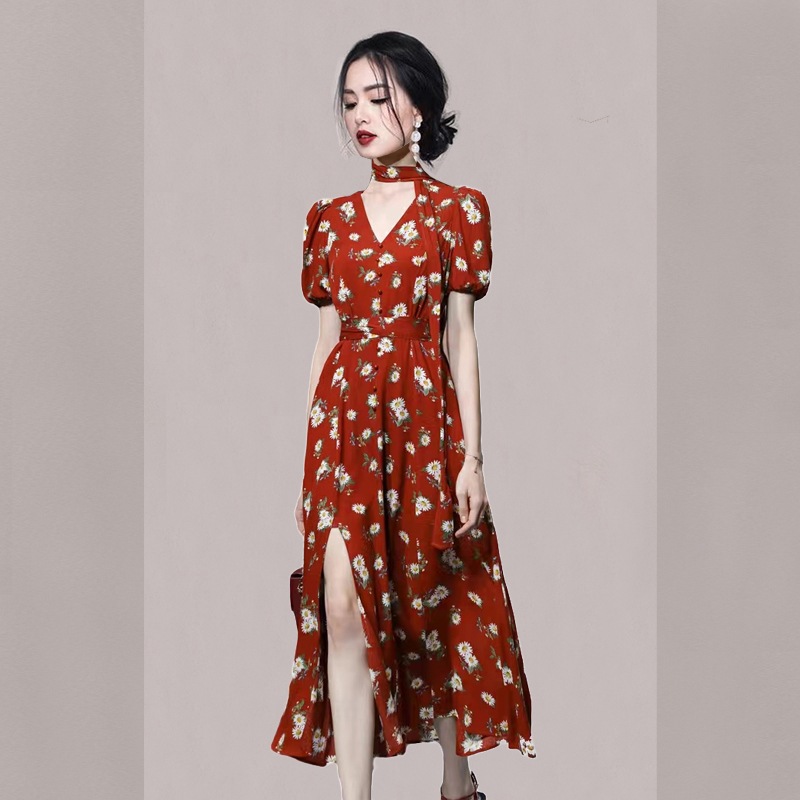 ワンピース ミモレ丈ワンピース 半袖 パフスリーブ Vネック ウエストマーク スカーフ スリット ミモレ丈 かわいい 大人可愛い きれいめ シンプル 上品 おしゃれ かっこいい カジュアル こなれ感 6,540円