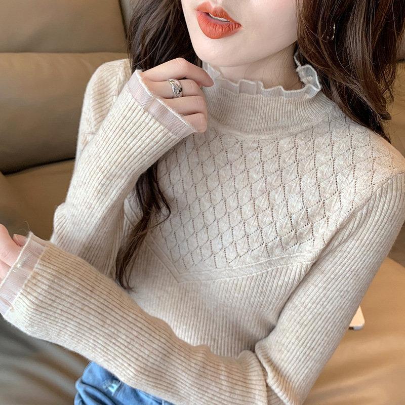 長袖 tシャツ レディース 防寒インナー レース Tシャツ トップス カットソー ハイネック 秋冬 ロング丈 ロングシャツ 体型カバー 冬服 インナー おしゃれ