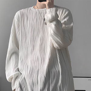 韓国 ファッション 気質 ラウンドネック 長袖 tシャツ メンズ シンプル ゆったりボトミングシャツ
