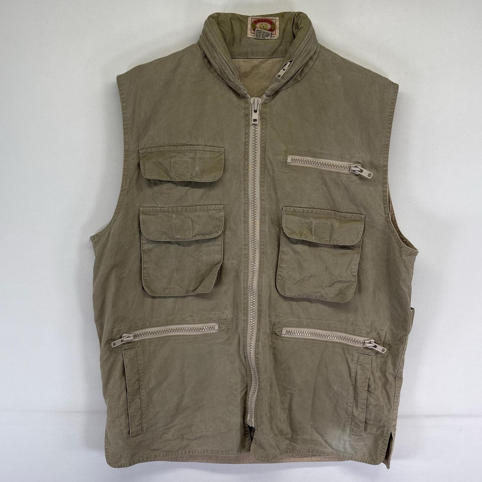 古着 80s/80年代 ヴィンテージ ベスト サファリベスト フルジップ 多ポケ M ベージュ系 メンズ
