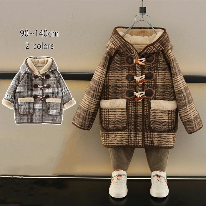 キッズ アウター 女子 男子 防寒 冬服 裏ボアコート 子供服 厚手コート チェック柄 裏起毛 パーカー フード付き トレンチコート ロングコート ジャケット 長袖 子ども服 あつた