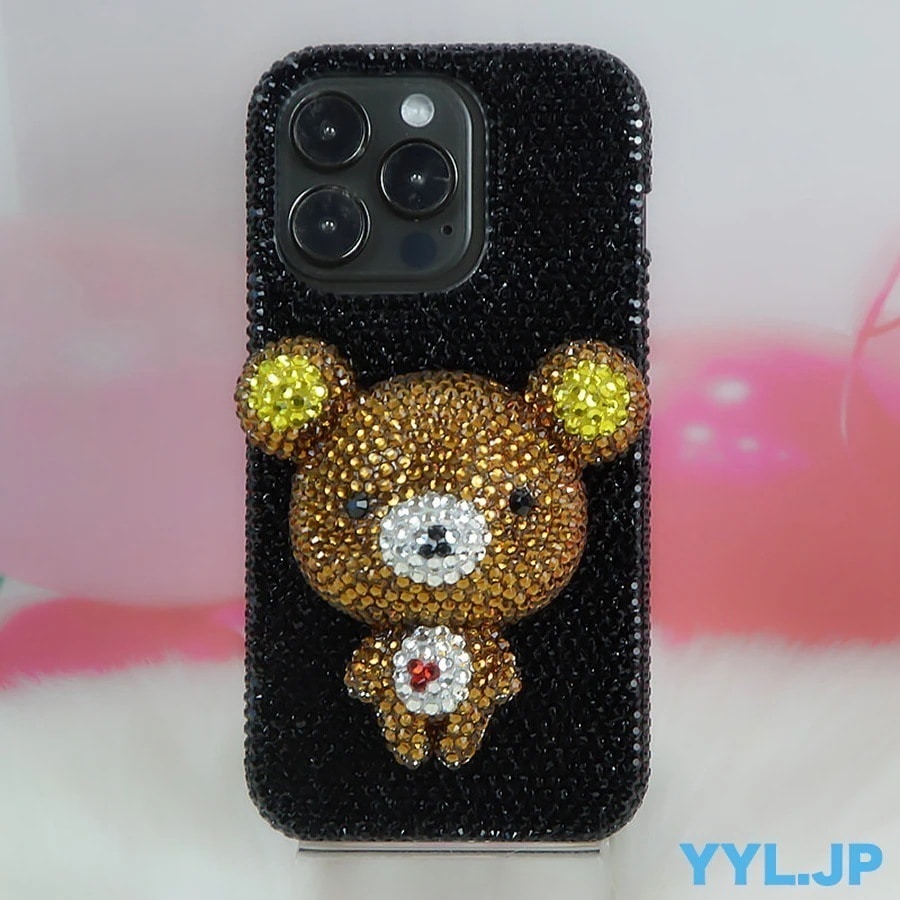 ハンドメイド iphoneケース リラックマ 全機種対応 iphone16ケース 16e 15 14 13 12 11 SE3 mini plus pro maxキラキラ ラインストーン