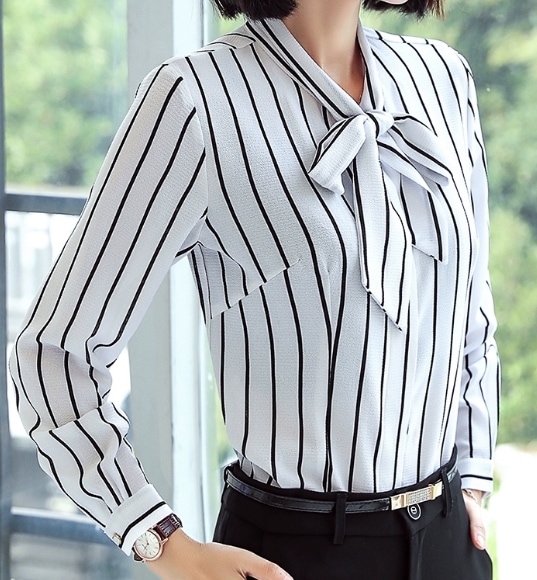 レディース トップス シャツ 長袖 袖ボタン 襟なし ボウタイ ストレート スマート シフォン かわいい 大人可愛い きれいめ シンプル 上品 おしゃれ ガーリー クール エレガント キュート 清潔感