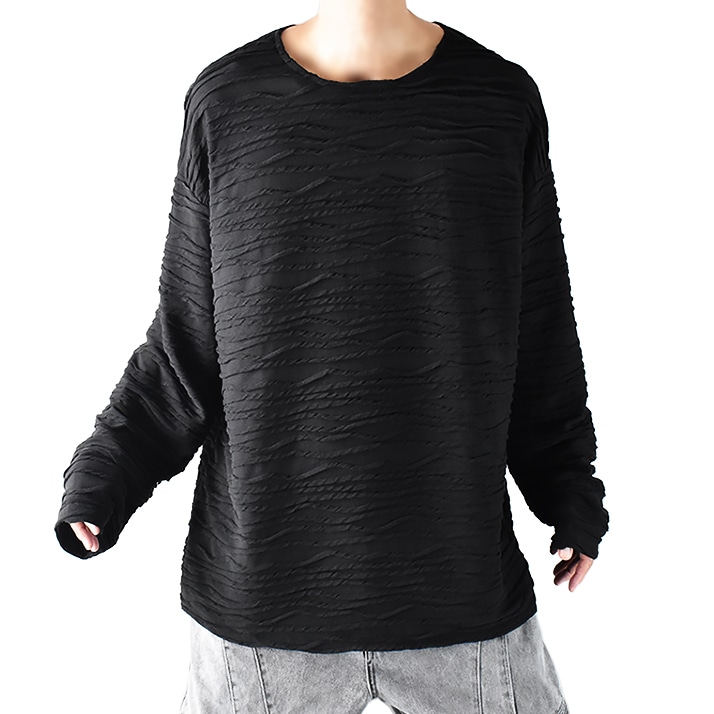 ロンt メンズ 薄手 ロンTメンズ オーバーサイズ 長袖tシャツ 大きいサイズ 長袖 tシャツ ロンティー ロンTシャツ ビッグシルエット ドロップショルダー シースルー 凸凹 ボーダー カットソー