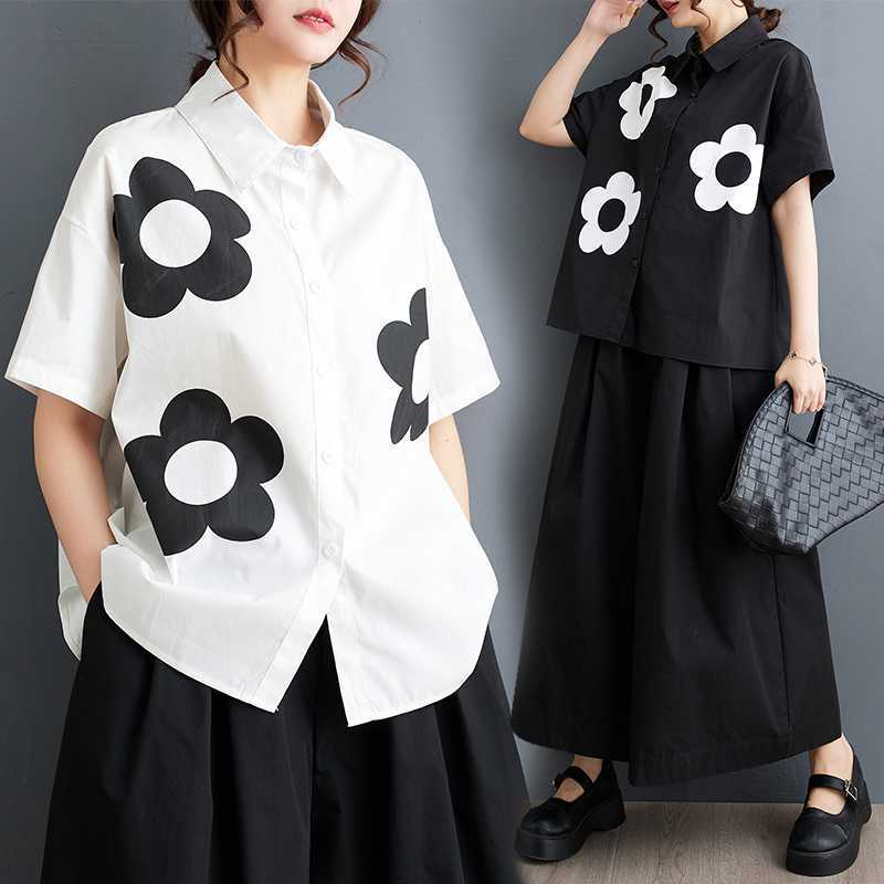 人気夏新作韓国版ゆるい大きいサイズのプリント半袖シャツの女性 5,460円