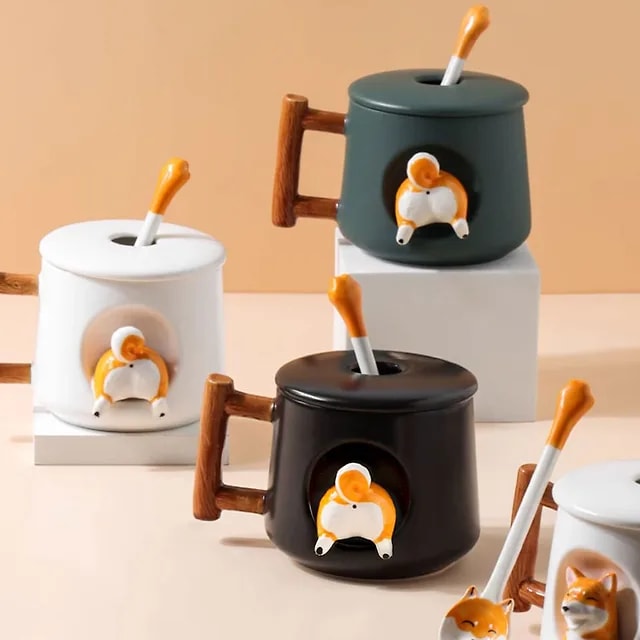 子犬 ヒップ マグカップ (マグカップ＋ふた+スプーン)