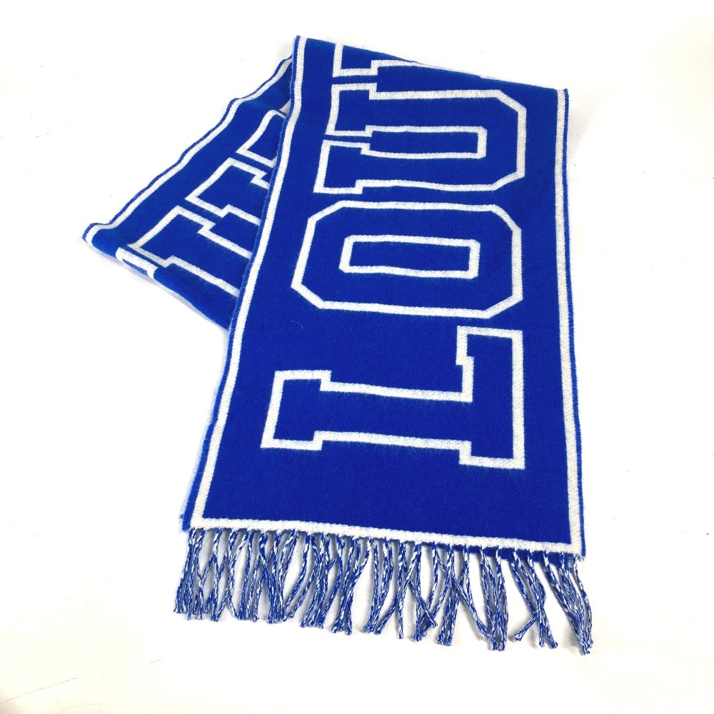 マフラー M71318 エシャルプ・シティールイ ロゴ フリンジ バイカラー ウール/カシミヤ ブルー