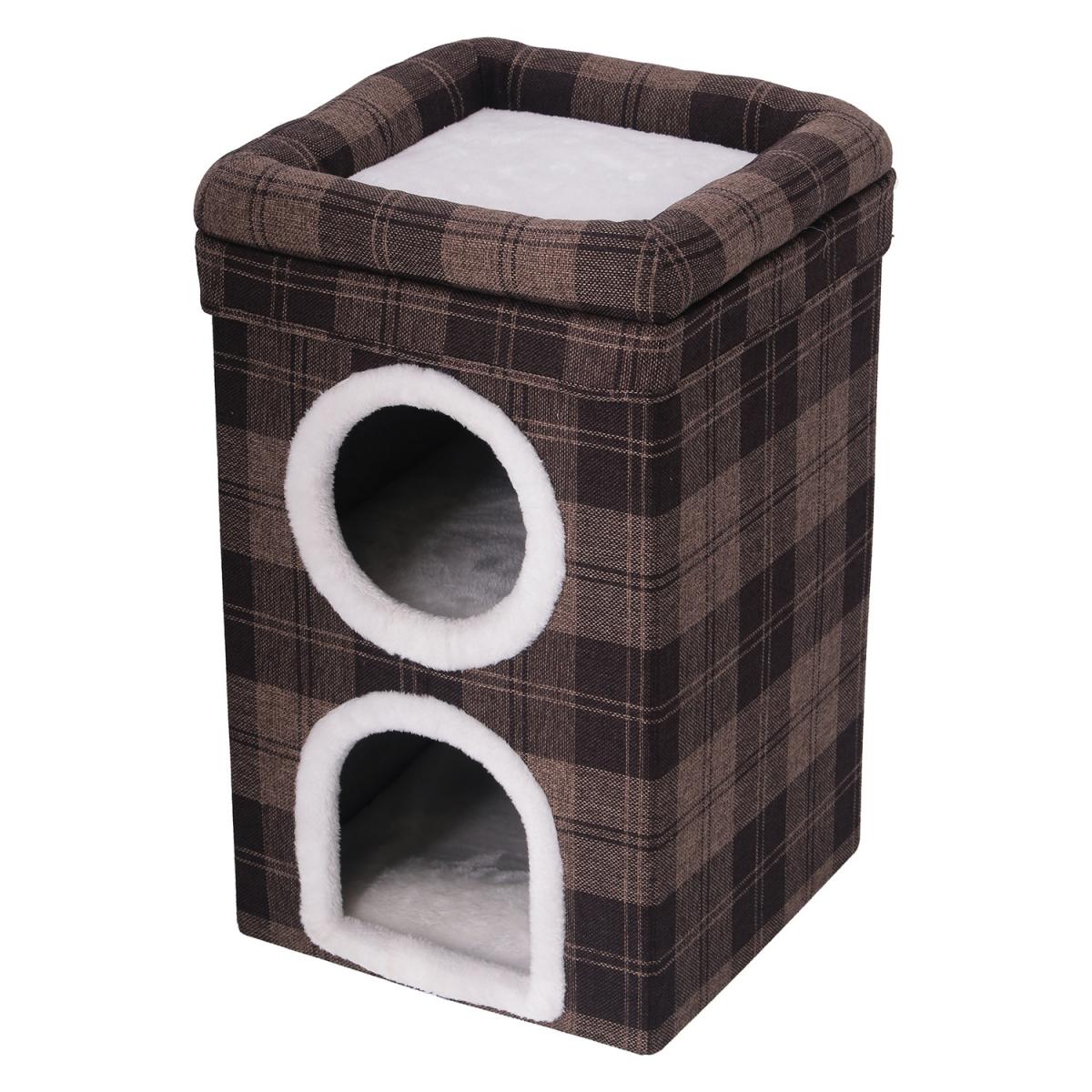 不二貿易 ペットハウス 2ルーム ルーフベッド付 ブラウンチェック RU0328-4　犬用 猫用 ペットベッド ペットソファ ペット家具 インテリア