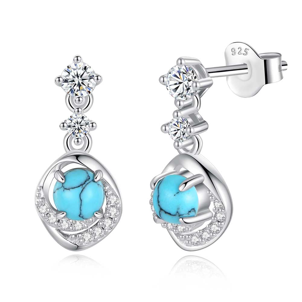 [FANCIME] ネックレス レディース ピアス ターコイズ 1粒 ジルコニア 紐 ハワイアン ジュエリー 揺れる トルコ石 パワーストーン シルバー S925 お守り クリスマス ホワイトディー