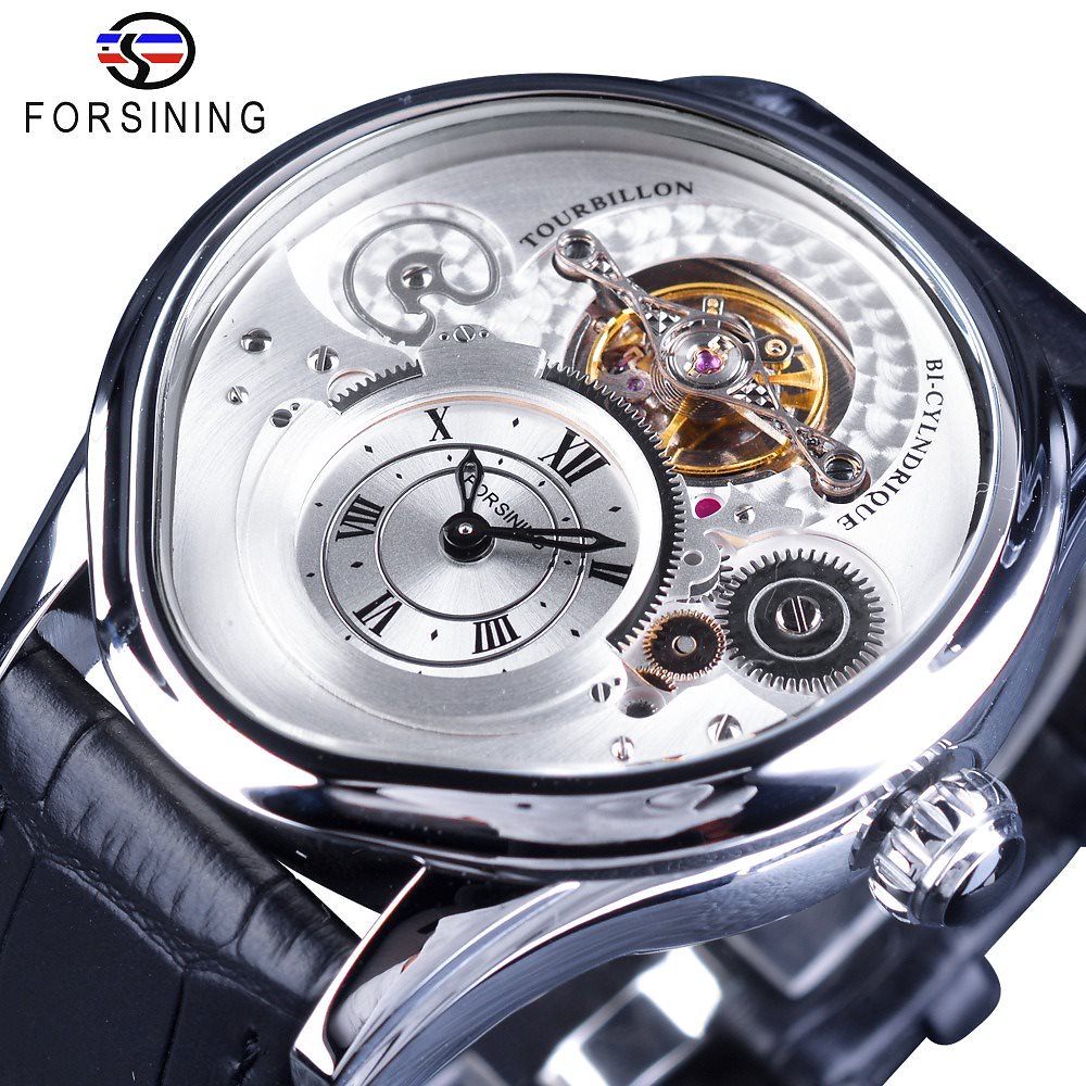 ローズゴールドトゥールビヨンデザイン316フルステンレススチールケース本革ベルト男性自動腕時計トップブランドの高級