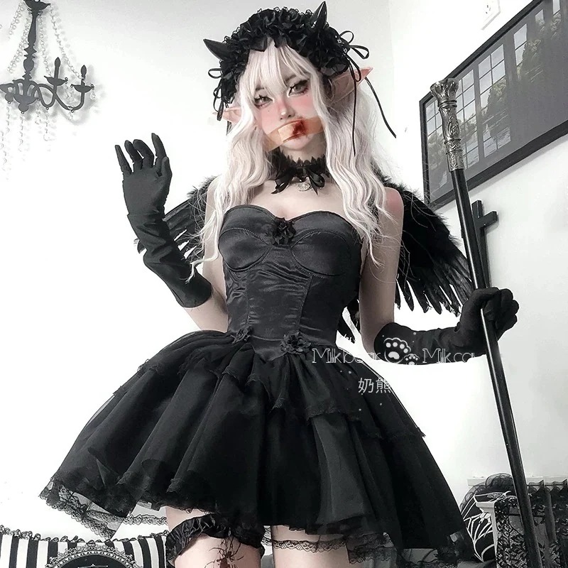 学園祭 コスチューム エンジェル 今年人気爆発中ハロウィン ダークネス ドレス コスプレ大人 コスプレハロウィン 文化祭 コスプレ ハロウィーン コスチューム ワンピース