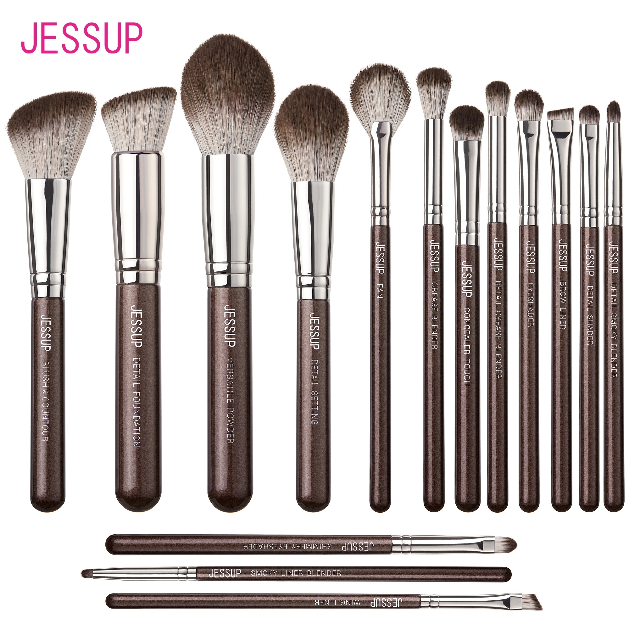 Jesup-メイクブラシ15個セット ファンデーション用 ブレンダー ブレンダー コンシーラー パウダー アイシャドウ 蛍光ペン t498
