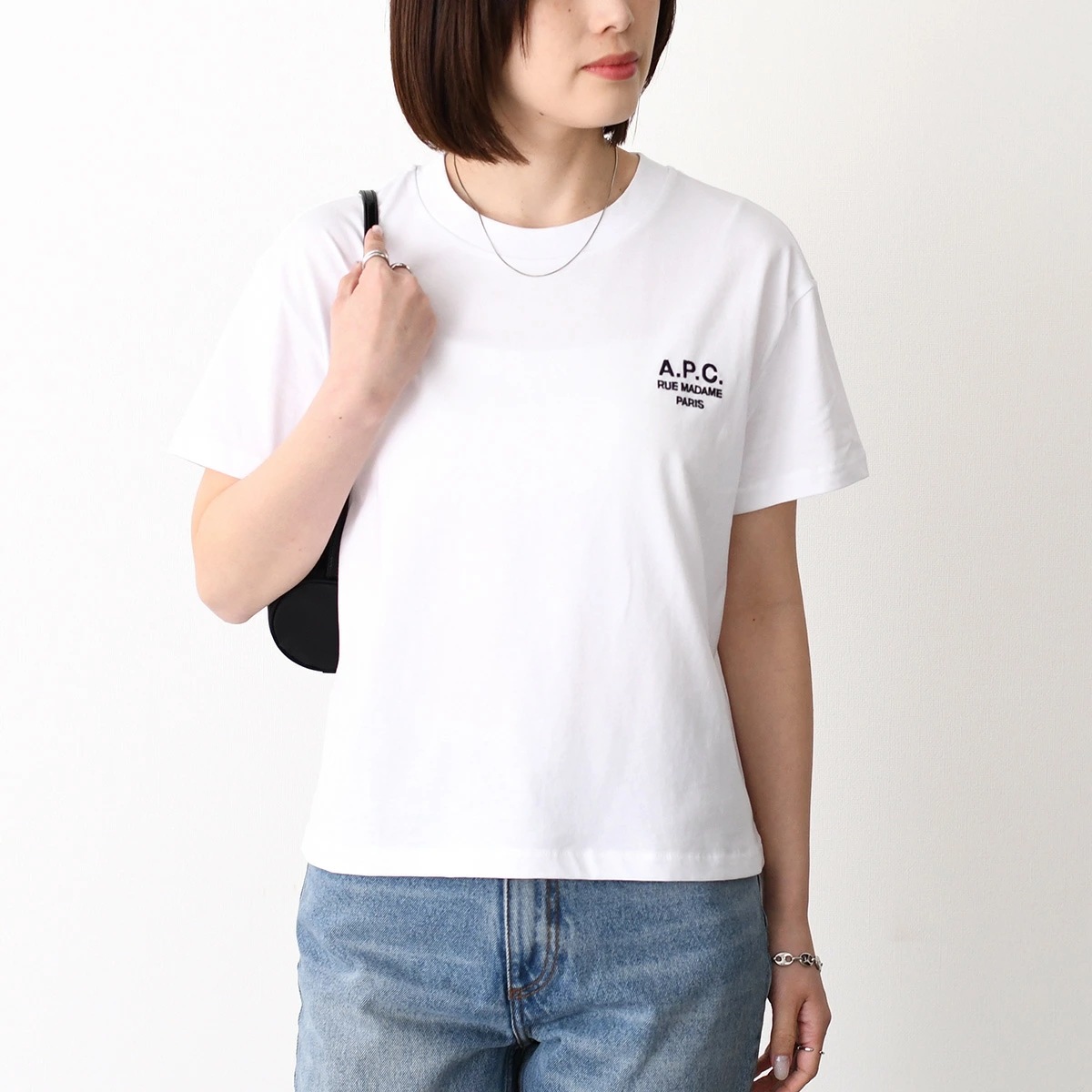 Tシャツ トップス BOXY RUE MADAME COHBM F26389 コットン レディース ホワイト ロゴ 半袖 ボクシー シンプル 春 夏 カジュアル APC