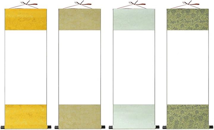 掛け軸 白紙 画仙紙 半紙 書道 習字 水墨画 日本画 色紙 書き初め 無地 和紙 装丁済 展示 展覧会 紐付き 縦(シルバー・グリーン・クリーム・ゴールド) 4,771円