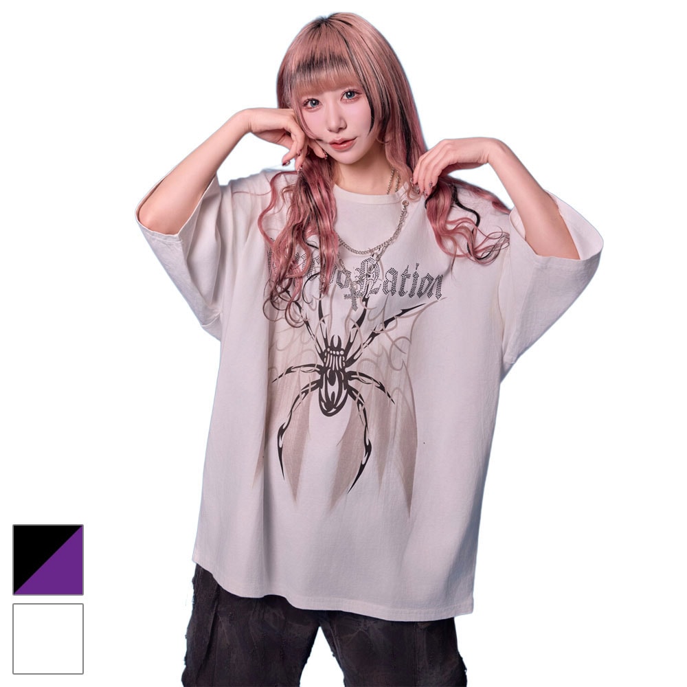 【MLサイズ/2カラー】スパイダーストーン 半袖TEE 原宿 病みかわ パンク 地雷 天使界隈 メンズ レディース 725605
