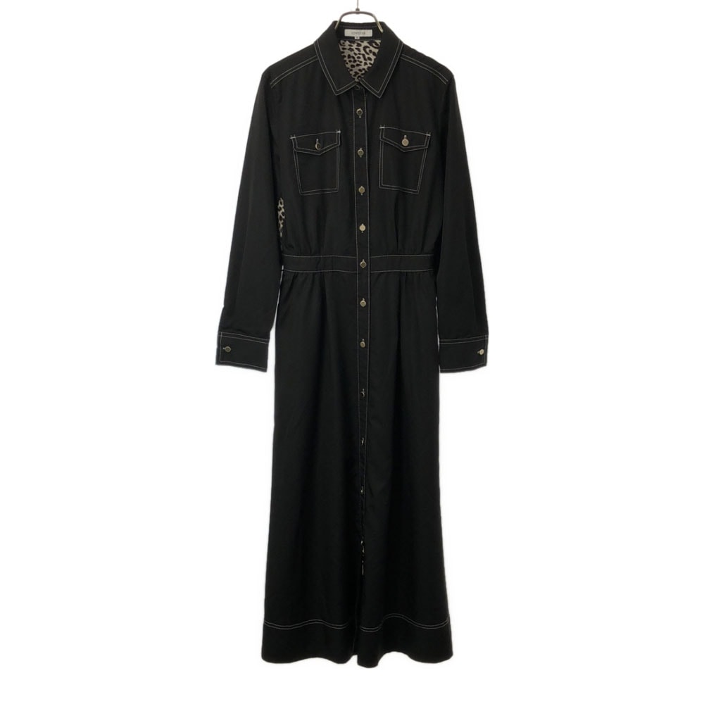 ヒョウ柄 長袖 ロング シャツワンピース 36 ブラック レディース 6,210円