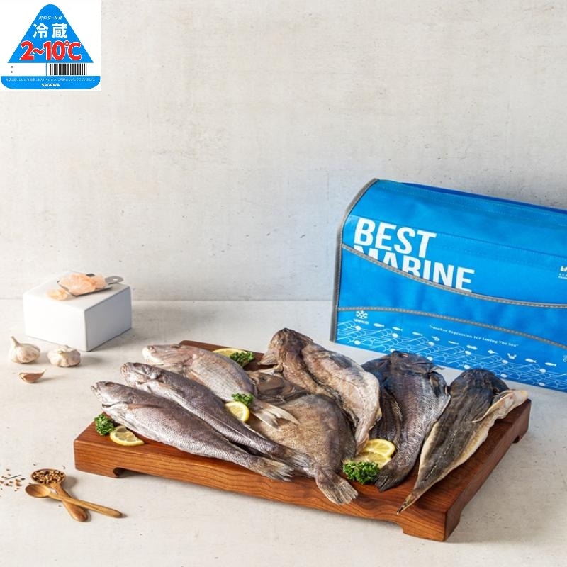 [冷蔵]半乾燥魚 節約プレゼント 7尾セット 2.1kg(様態1尾300g,ニベ1尾350g,マダイ1尾450g,タラ1尾250g,タチニベ2尾520g,サザエ1尾280g)